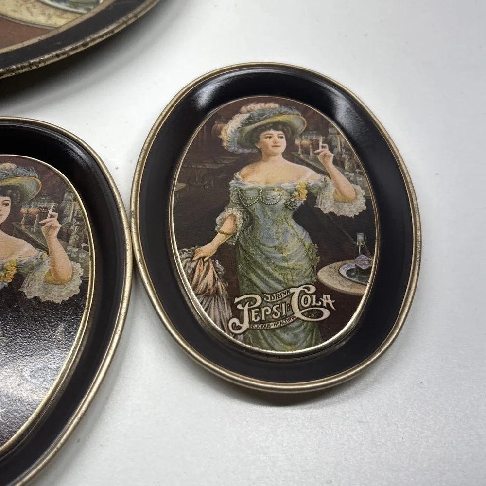 Vintage‎ Pepsi-Cola Advertising Tray Set 1 Large 4 Small Soda Collectible